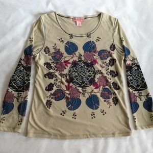 Bandolino Long Sleeve Floral Top XL Stretch